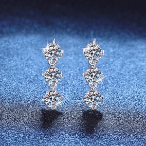 925 Silver 3-Stone 8A Zircon/Moissanite Linear Drop Earrings 110100084 925 Silver 3-Stone 8A Zircon/Moissanite Linear Drop Earrings 110100084