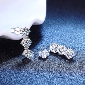 925 Silver 3-Stone 8A Zircon/Moissanite Linear Drop Earrings 110100084 925 Silver 3-Stone 8A Zircon/Moissanite Linear Drop Earrings 110100084