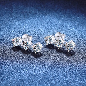 925 Silver 3-Stone 8A Zircon/Moissanite Linear Drop Earrings 110100084 925 Silver 3-Stone 8A Zircon/Moissanite Linear Drop Earrings 110100084