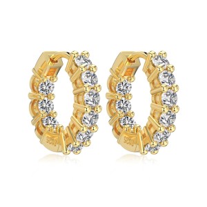 925 Sterling Silver Inside-Out Round Zircon Moissanite Hoop Earrings 110100085