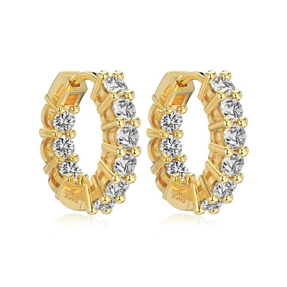 925 Sterling Silver Inside-Out Round Zircon Moissanite Hoop Earrings 110100085