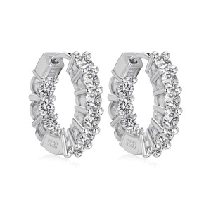 925 Sterling Silver Inside-Out Round Zircon Moissanite Hoop Earrings 110100085