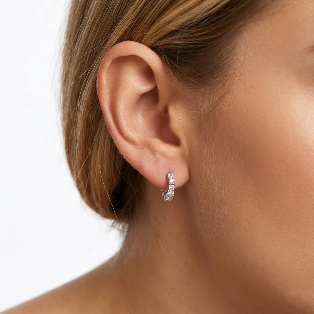 925 Sterling Silver Inside-Out Round Zircon Moissanite Hoop Earrings 110100085 - image1