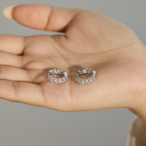 925 Sterling Silver Inside-Out Round Zircon Moissanite Hoop Earrings 110100085