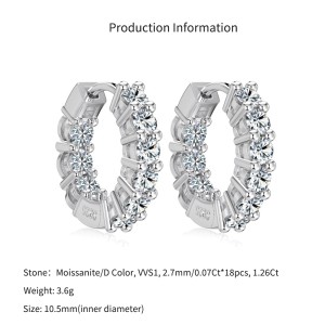 925 Sterling Silver Inside-Out Round Zircon Moissanite Hoop Earrings 110100085