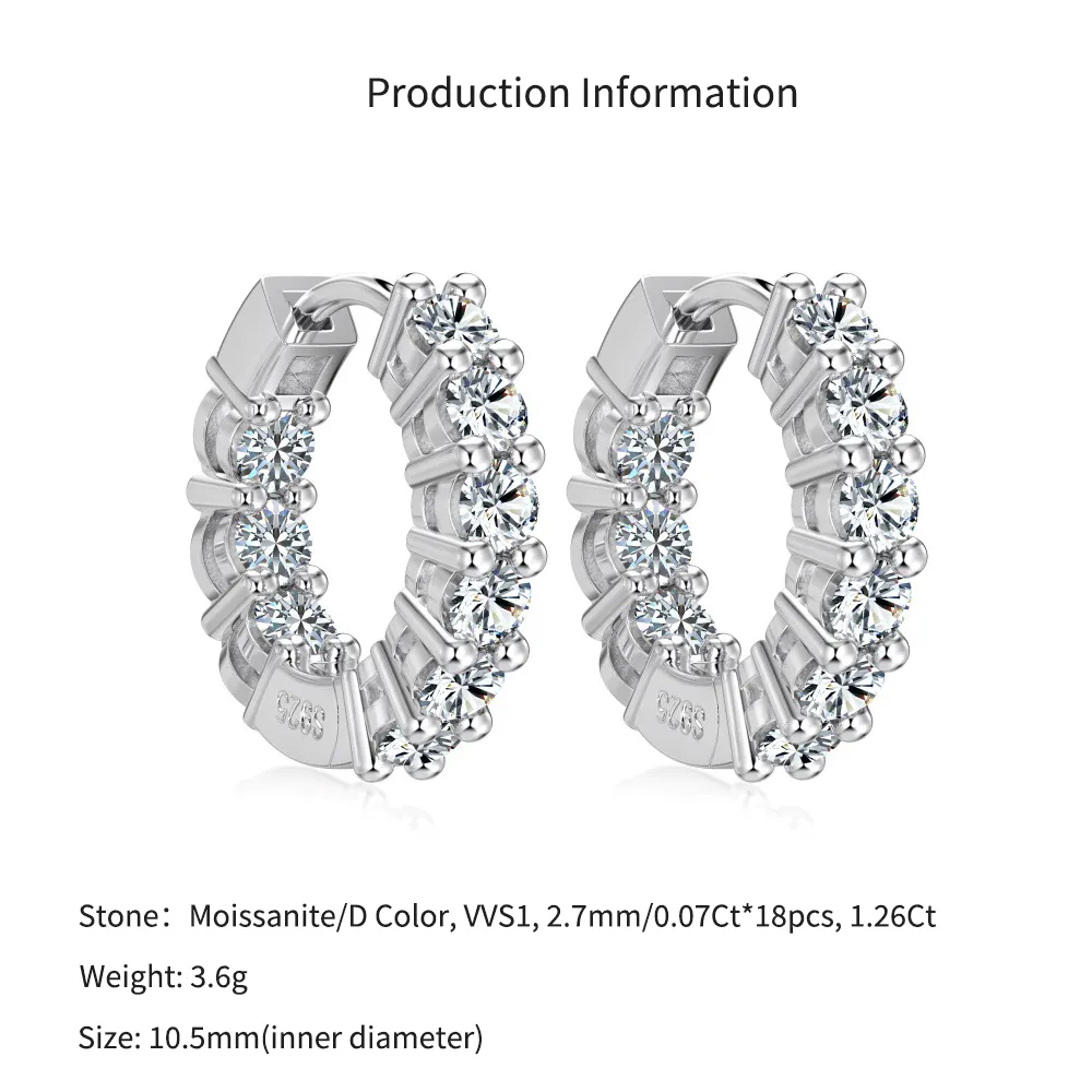 925 Sterling Silver Inside-Out Round Zircon Moissanite Hoop Earrings 110100085 - image6