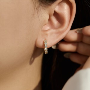 925 Sterling Silver Inside-Out Round Zircon Moissanite Hoop Earrings 110100085