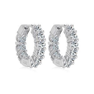 925 Sterling Silver Inside-Out Round Zircon Moissanite Hoop Earrings 110100085