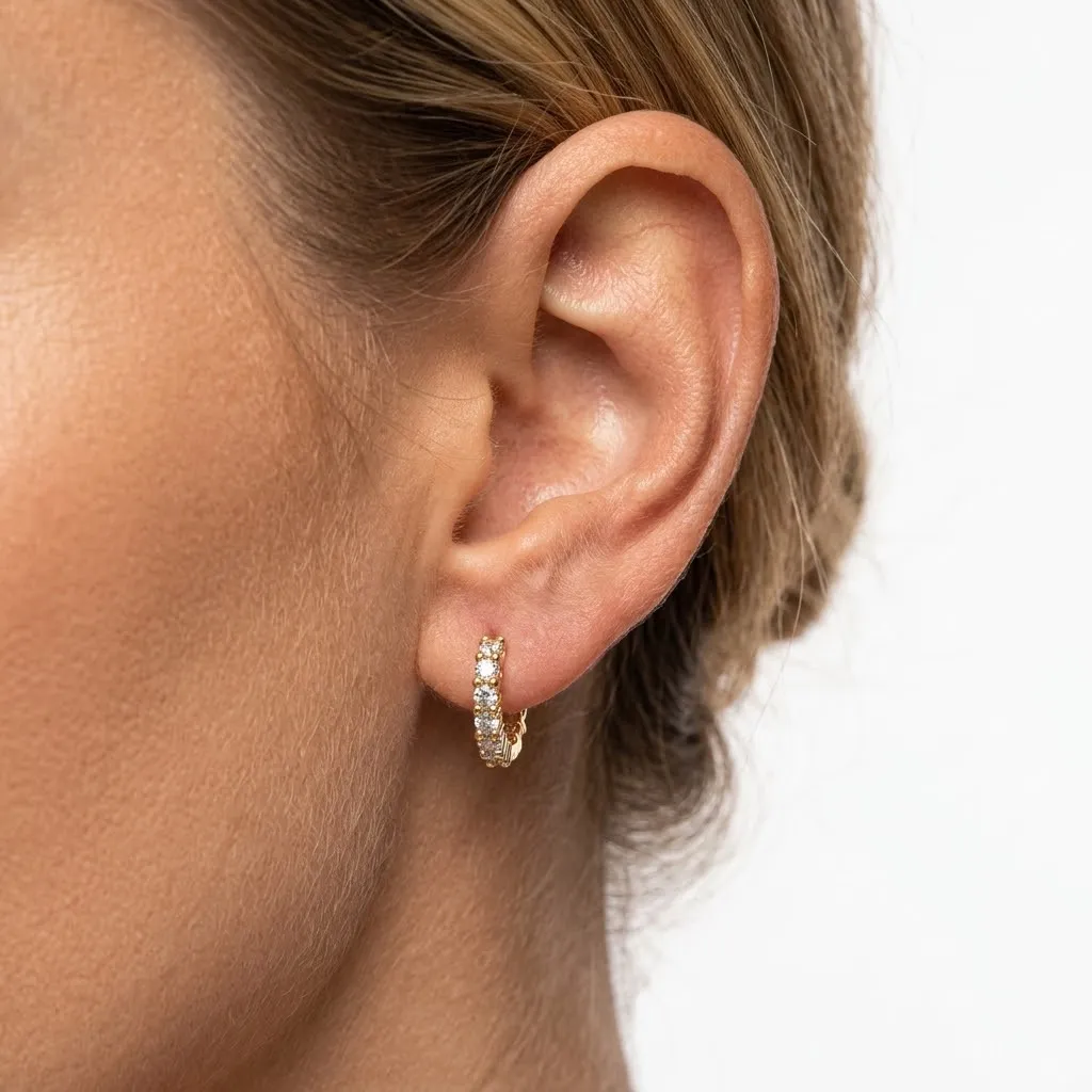 925 Sterling Silver Inside-Out Round Zircon Moissanite Hoop Earrings 110100085 - image2