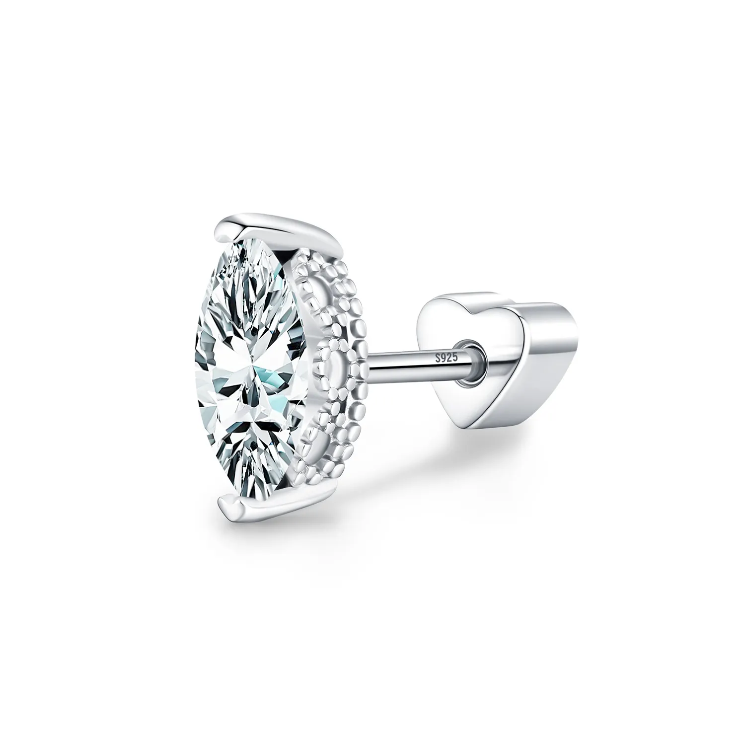 Wholesale 925 Sterling Silver Marquise Moissanite Beaded Cartilage Stud 110100086