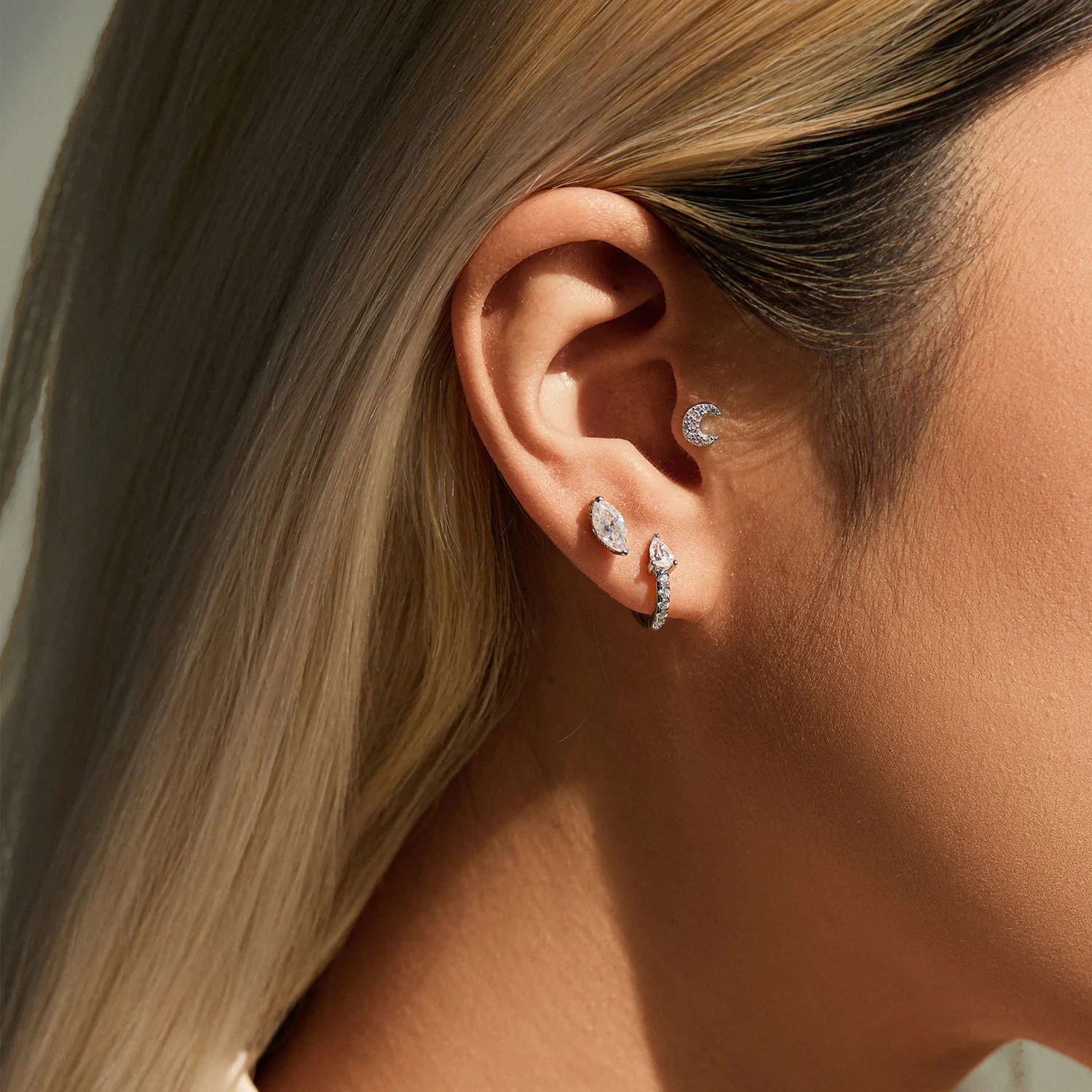 Wholesale 925 Sterling Silver Marquise Moissanite Beaded Cartilage Stud 110100086 - image1