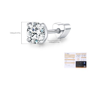 Wholesale 925 Sterling Silver 0.5ct Round Moissanite Cartilage Stud 110100087