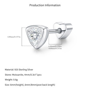Wholesale 925 Sterling Silver Triangle Cut Moissanite Cartilage Stud 110100088