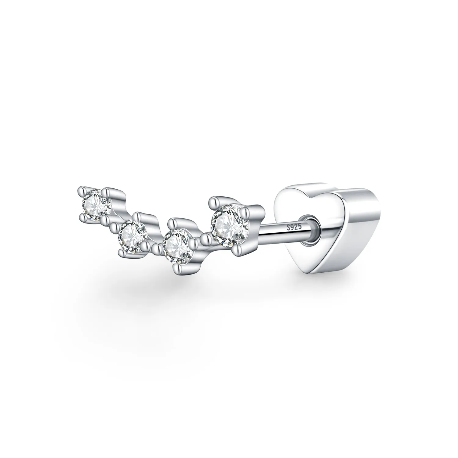 Wholesale 925 Sterling Silver Moissanite Curved Climber Cartilage Stud 110100089 Wholesale 925 Sterling Silver Moissanite Curved Climber Cartilage Stud 110100089