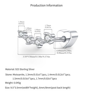 Wholesale 925 Sterling Silver Moissanite Curved Climber Cartilage Stud 110100089 Wholesale 925 Sterling Silver Moissanite Curved Climber Cartilage Stud 110100089