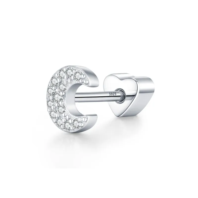 Wholesale 925 Sterling Silver Moissanite Crescent Moon Cartilage Stud 110100091