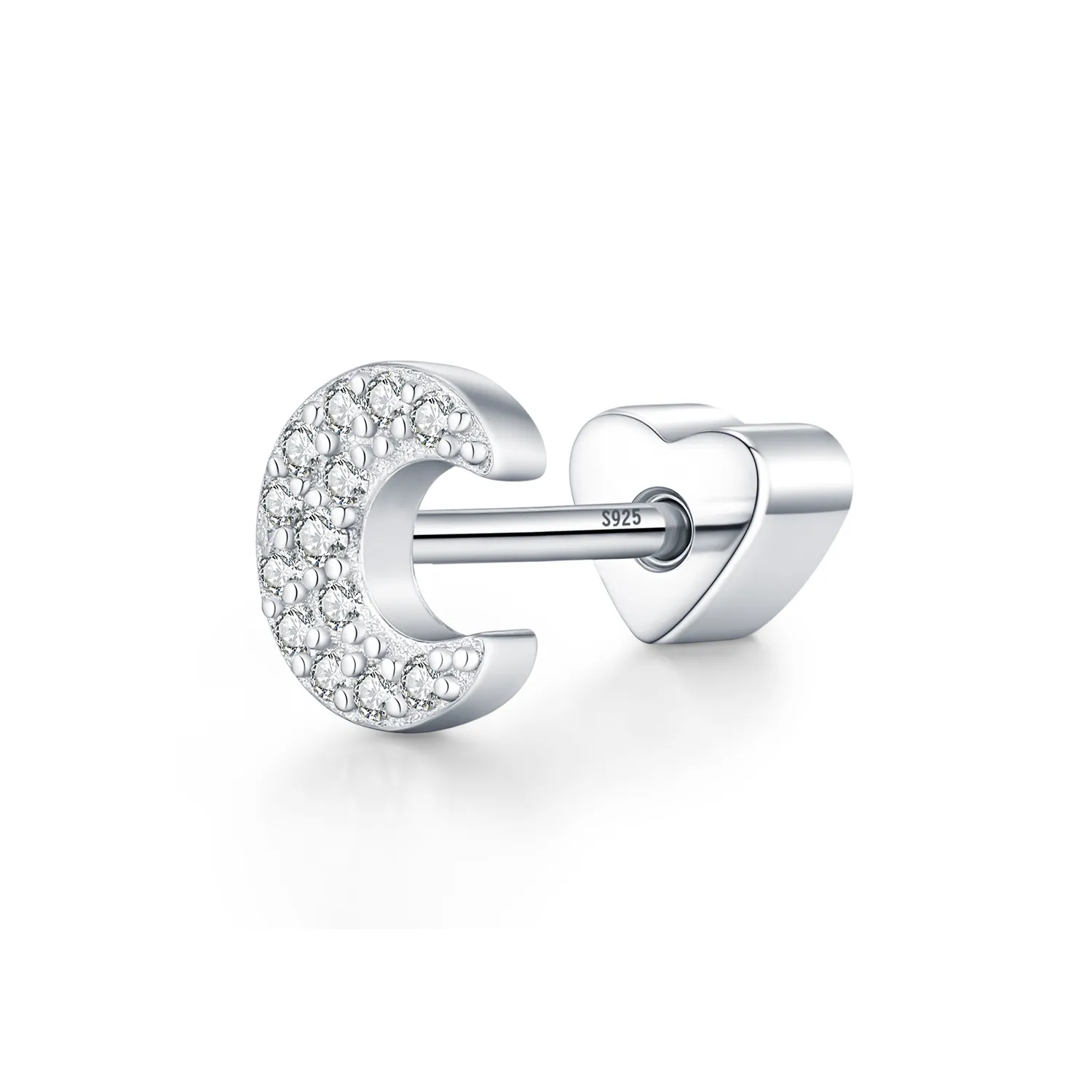 Wholesale 925 Sterling Silver Moissanite Crescent Moon Cartilage Stud 110100091