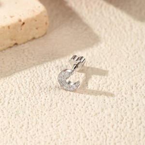 Wholesale 925 Sterling Silver Moissanite Crescent Moon Cartilage Stud 110100091