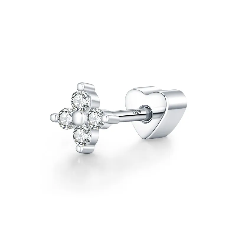 Wholesale 925 Sterling Silver Moissanite Four-Leaf Clover Cartilage Stud 110100092