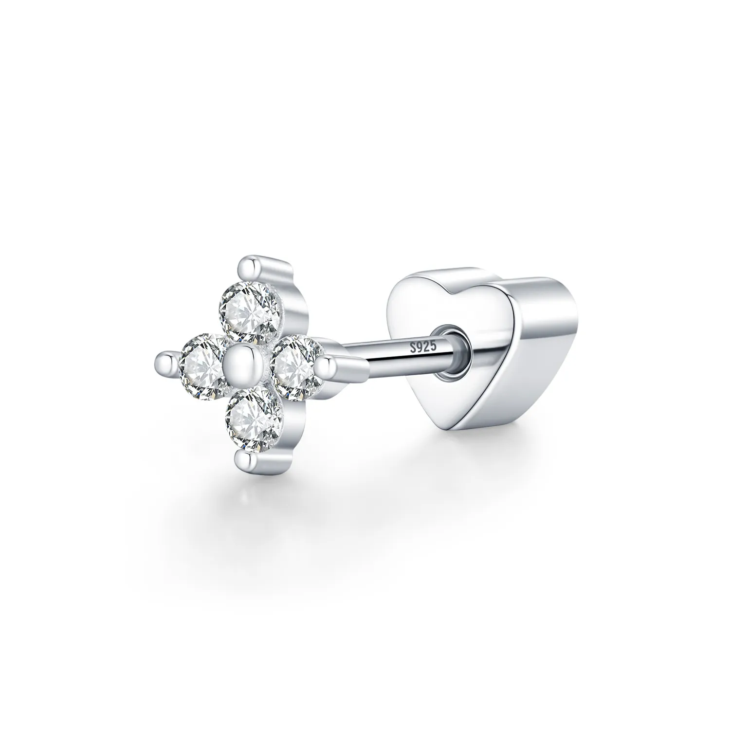 Wholesale 925 Sterling Silver Moissanite Four-Leaf Clover Cartilage Stud 110100092