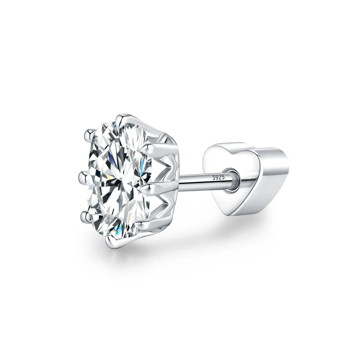 Wholesale 925 Sterling Silver Round Moissanite Crown Cartilage Stud 110100093 Wholesale 925 Sterling Silver Round Moissanite Crown Cartilage Stud 110100093