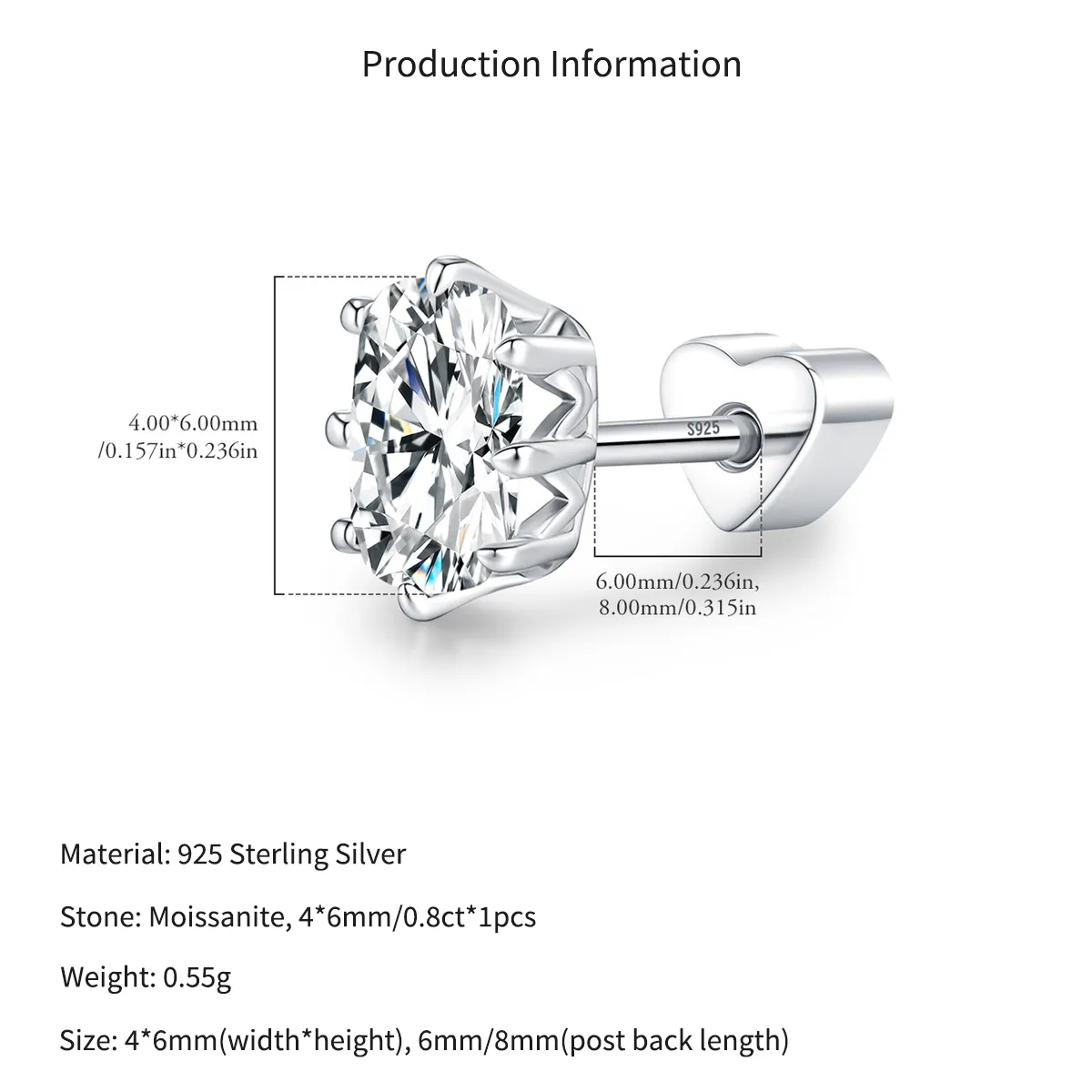 Wholesale 925 Sterling Silver Round Moissanite Crown Cartilage Stud 110100093 - image2