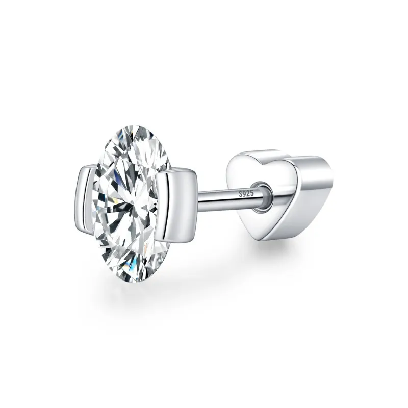Wholesale 925 Sterling Silver Oval Moissanite Half Bezel Cartilage Stud110100094 Wholesale 925 Sterling Silver Oval Moissanite Half Bezel Cartilage Stud110100094