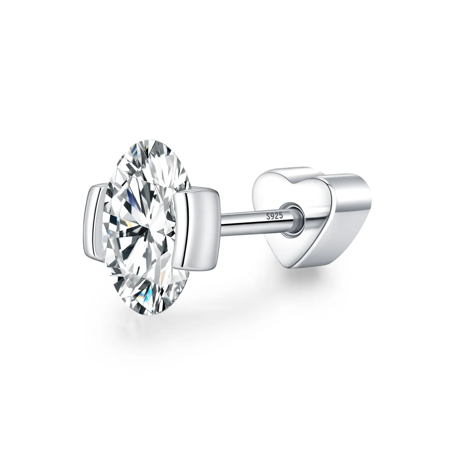 Wholesale 925 Sterling Silver Oval Moissanite Half Bezel Cartilage Stud110100094 Wholesale 925 Sterling Silver Oval Moissanite Half Bezel Cartilage Stud110100094