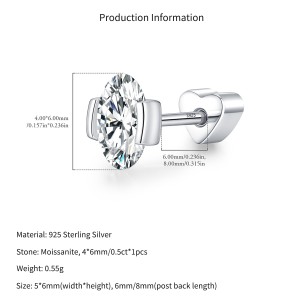 Wholesale 925 Sterling Silver Oval Moissanite Half Bezel Cartilage Stud110100094 Wholesale 925 Sterling Silver Oval Moissanite Half Bezel Cartilage Stud110100094