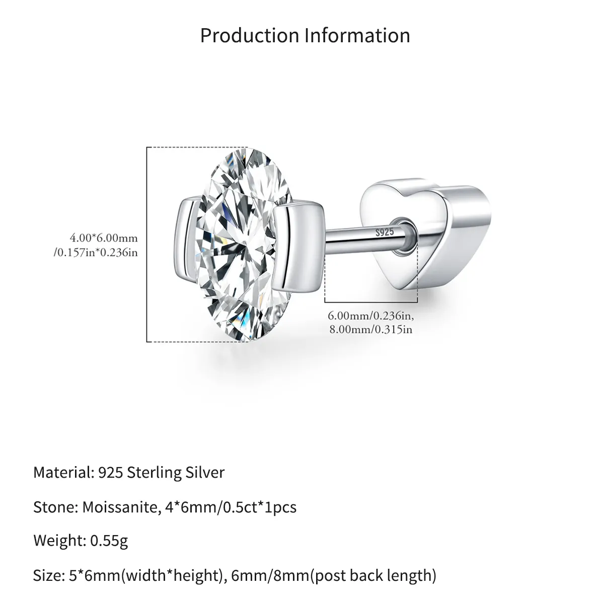 Wholesale 925 Sterling Silver Oval Moissanite Half Bezel Cartilage Stud110100094 - image2