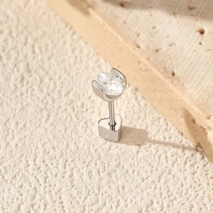 Wholesale 925 Sterling Silver Oval Moissanite Half Bezel Cartilage Stud110100094 Wholesale 925 Sterling Silver Oval Moissanite Half Bezel Cartilage Stud110100094
