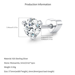 Wholesale 925 Sterling Silver Round Moissanite Cartilage Stud 110100095 Wholesale 925 Sterling Silver Round Moissanite Cartilage Stud 110100095