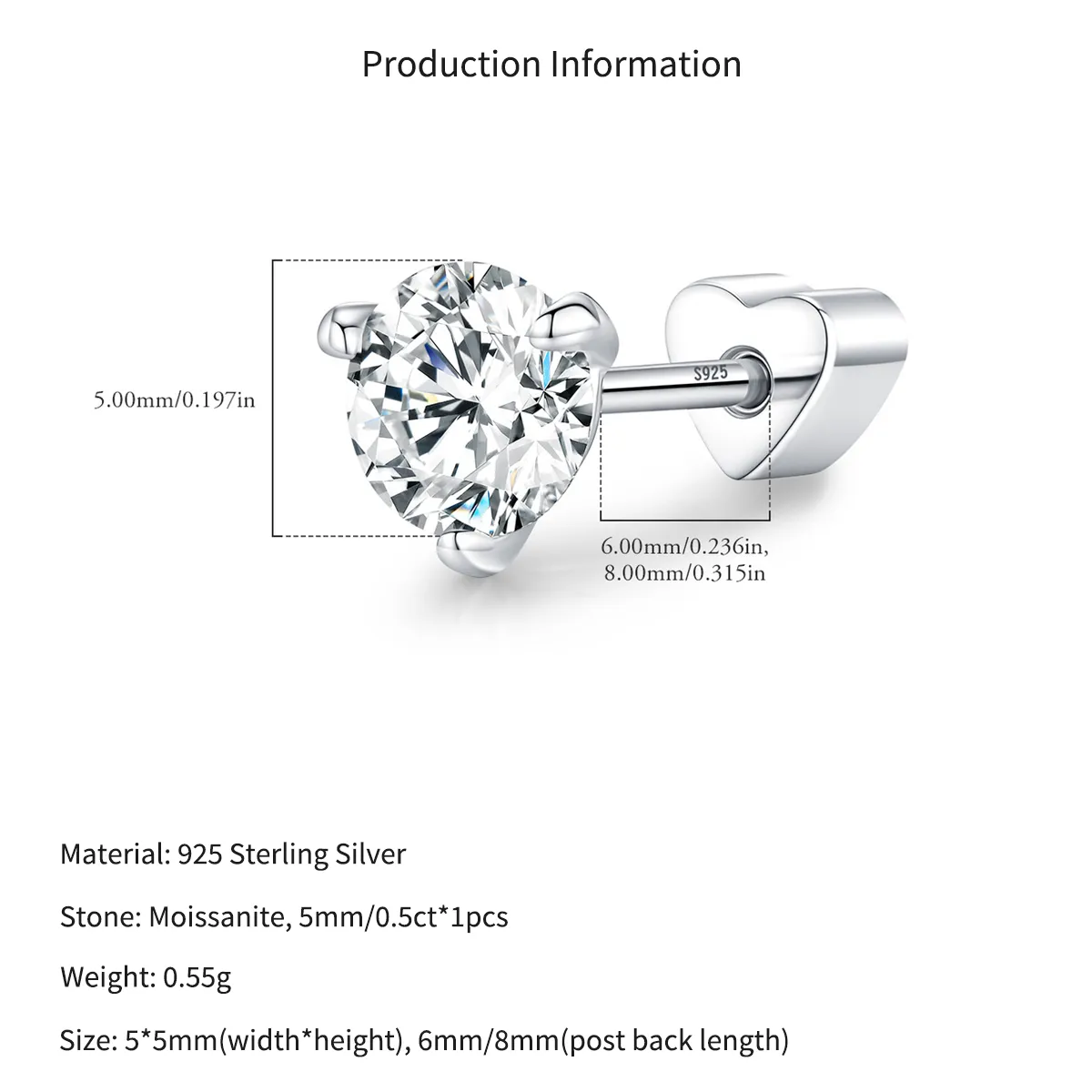 Wholesale 925 Sterling Silver Round Moissanite Cartilage Stud 110100095 - image2