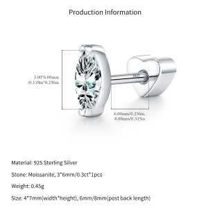 Wholesale 925 Sterling Silver Marquise Cut Moissanite Cartilage Stud 110100096