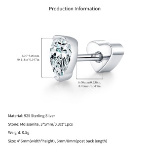 Wholesale 925 Sterling Silver Pear Cut Moissanite Cartilage Stud 110100097