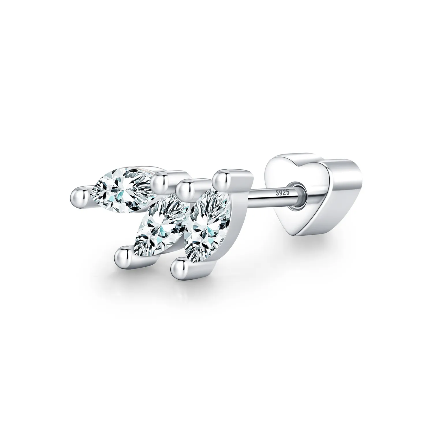 Wholesale 925 Sterling Silver Marquise Moissanite Cluster Cartilage Stud 110100098