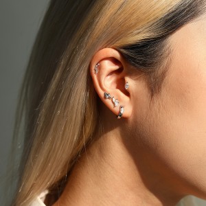 Wholesale 925 Sterling Silver Marquise Moissanite Cluster Cartilage Stud 110100098
