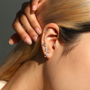 Wholesale 925 Sterling Silver Marquise Moissanite Cluster Cartilage Stud 110100098
