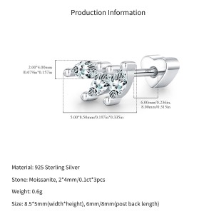 Wholesale 925 Sterling Silver Marquise Moissanite Cluster Cartilage Stud 110100098