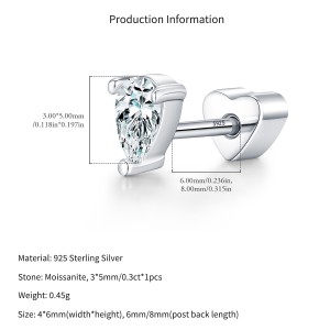 Wholesale 925 Sterling Silver Pear Cut Moissanite Cartilage Stud 110100100 Wholesale 925 Sterling Silver Pear Cut Moissanite Cartilage Stud 110100100