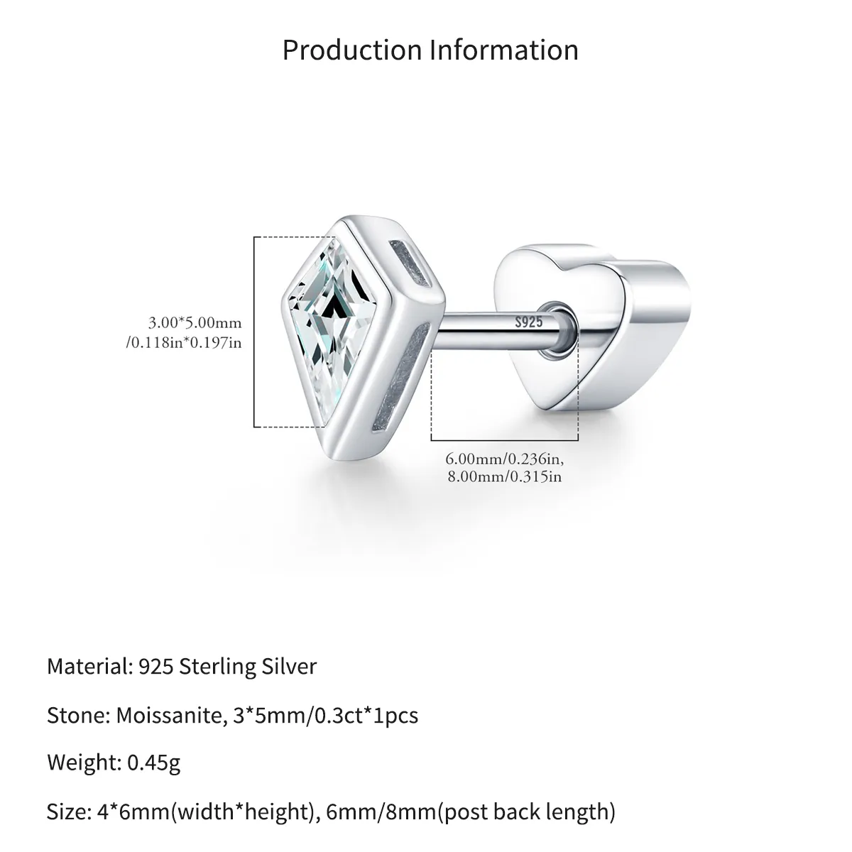 Wholesale 925 Sterling Silver Kite Cut Moissanite Cartilage Stud 110100101 - image2