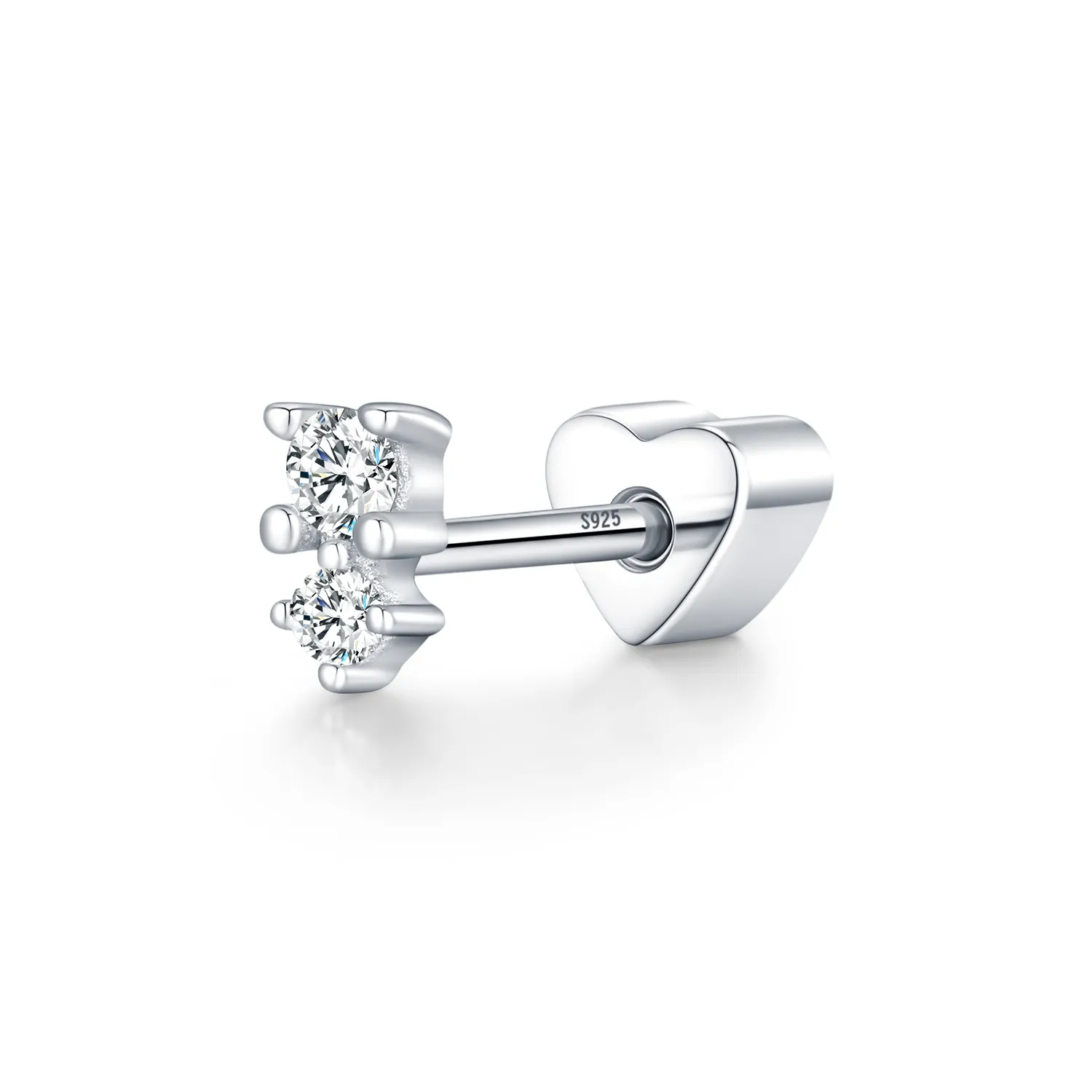 Wholesale 925 Sterling Silver Two-Stone Moissanite Cartilage Stud 110100102 Wholesale 925 Sterling Silver Two-Stone Moissanite Cartilage Stud 110100102