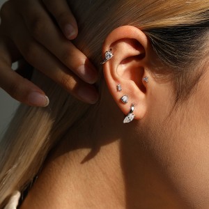 Wholesale 925 Sterling Silver Two-Stone Moissanite Cartilage Stud 110100102 Wholesale 925 Sterling Silver Two-Stone Moissanite Cartilage Stud 110100102