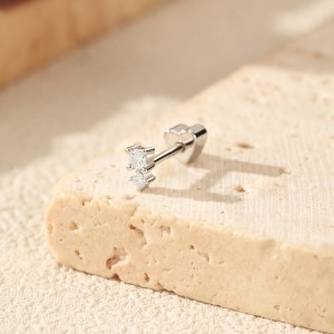 Wholesale 925 Sterling Silver Two-Stone Moissanite Cartilage Stud 110100102 Wholesale 925 Sterling Silver Two-Stone Moissanite Cartilage Stud 110100102