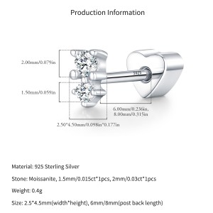 Wholesale 925 Sterling Silver Two-Stone Moissanite Cartilage Stud 110100102 Wholesale 925 Sterling Silver Two-Stone Moissanite Cartilage Stud 110100102