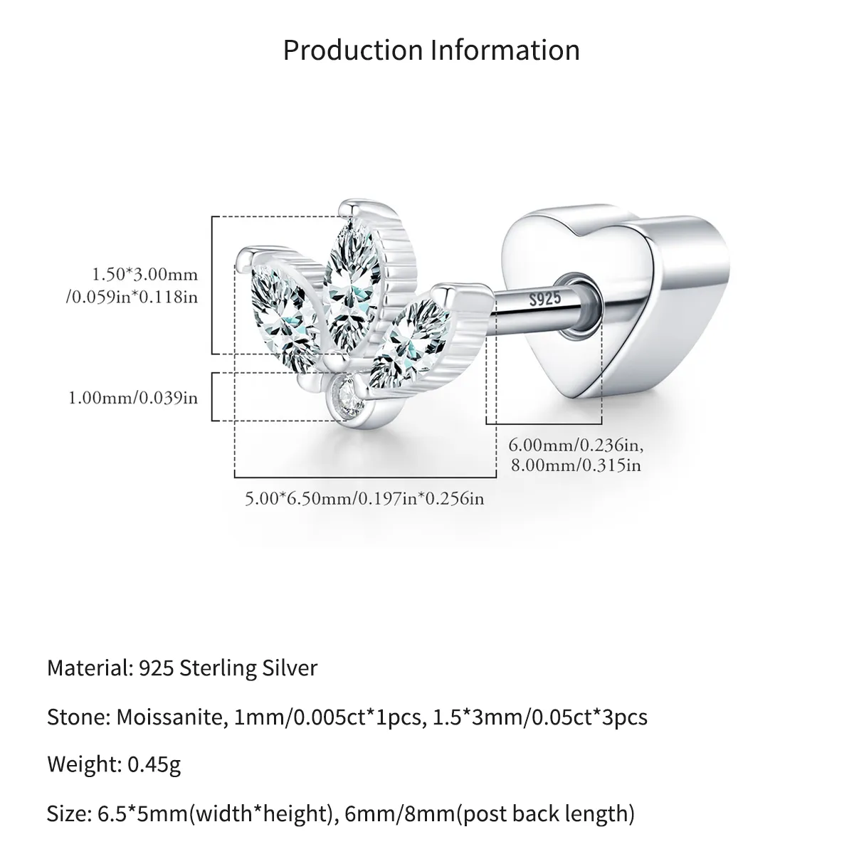 Wholesale 925 Sterling Silver Moissanite Crown Cartilage Stud 110100103 - image2