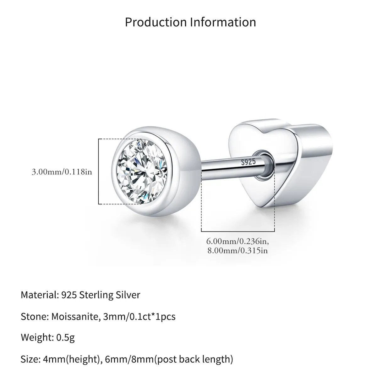 Wholesale 925 Sterling Silver Moissanite Bezel Bubble Cartilage Stud 110100105 - image2