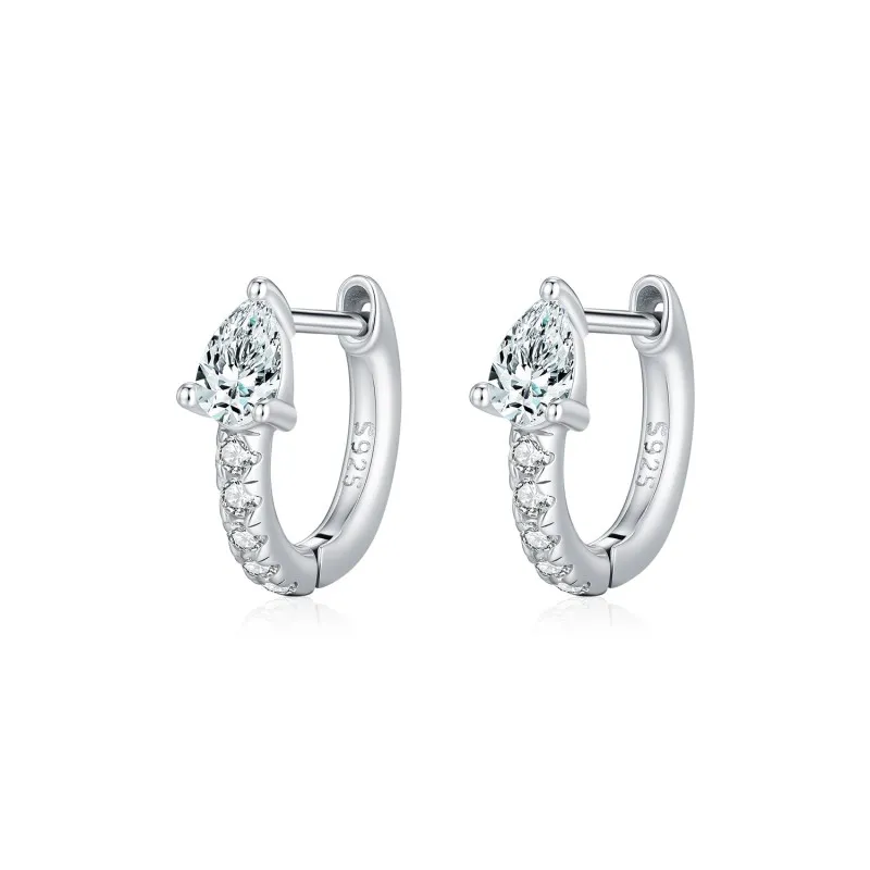 Wholesale 925 Sterling Silver Pear Cut Moissanite Huggie Hoop Earrings 110100109 Wholesale 925 Sterling Silver Pear Cut Moissanite Huggie Hoop Earrings 110100109