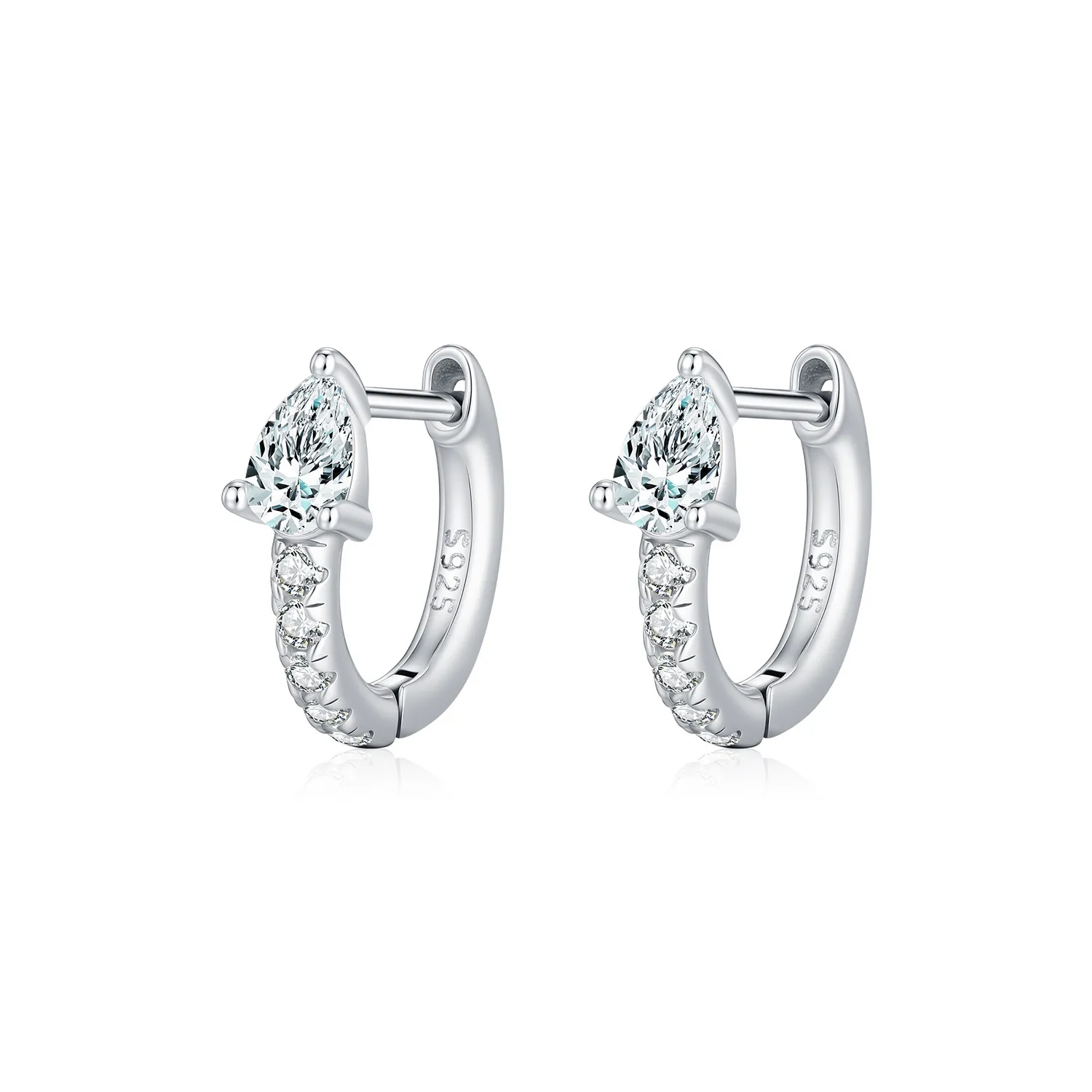 Wholesale 925 Sterling Silver Pear Cut Moissanite Huggie Hoop Earrings 110100109