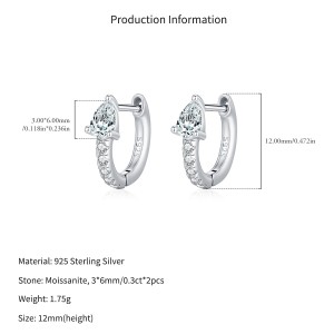 Wholesale 925 Sterling Silver Pear Cut Moissanite Huggie Hoop Earrings 110100109